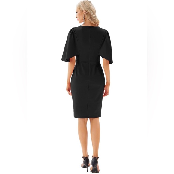 GRACE KARIN 3/4 Ruffle Sleeve Slim Fit Business Black Pencil Dress, Size Large - Picture 8 of 9